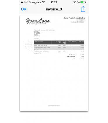 Module Prestashop:  PrestaOrders Connexion module for mobiles and tablets