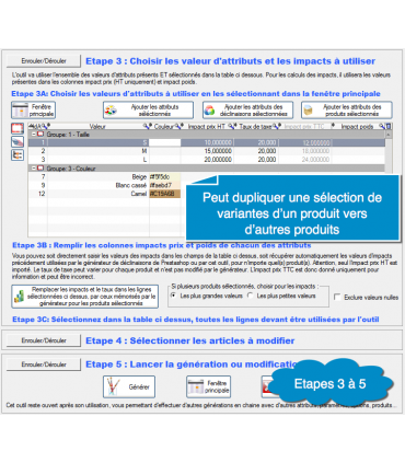 Etapes 3 à 5 du générateur de variantes