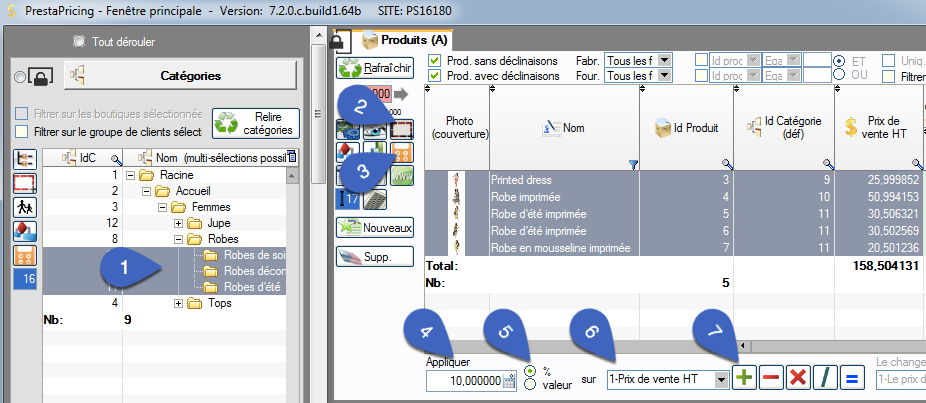 modifictions de tous les produits de plusieurs catégories
