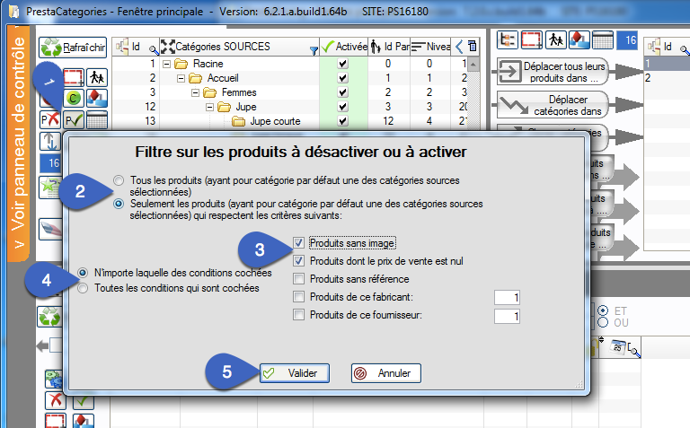 Activer et désactiver des produits sans les afficher avec filtrage dans PrestaCatégories 