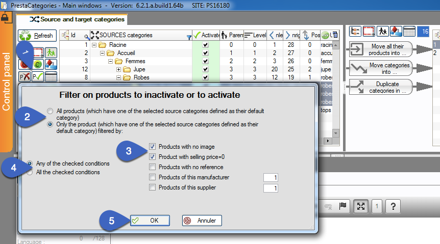 Enable and disable products without displaying them with filtering in PrestaCategories