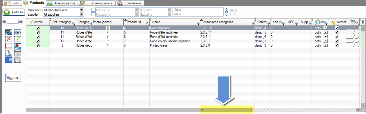 How to adjust the horizontal elevators of tables in PrestaPricing and PrestaCategories