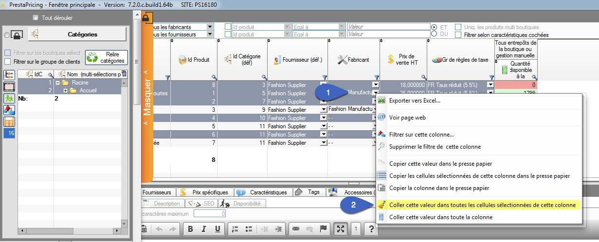 How to associate a single value to multiple products in PrestaPricing and PrestaCategories