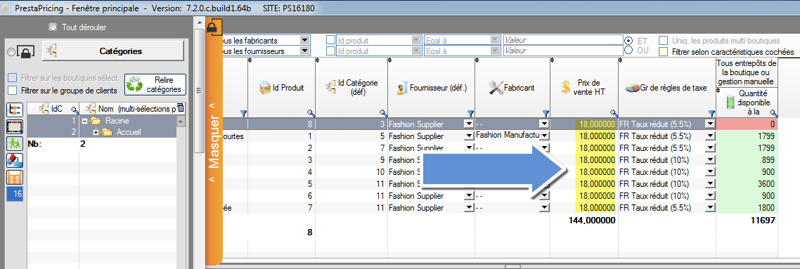 How to associate the same value to a column in PrestaPricing and PrestaCategories