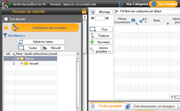 Vue du module en mode gestion des produits