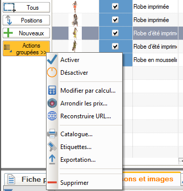 Nouveau bouton d'actions groupées