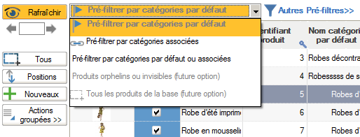 Pré-filtrage sur catégories par liste déroulante