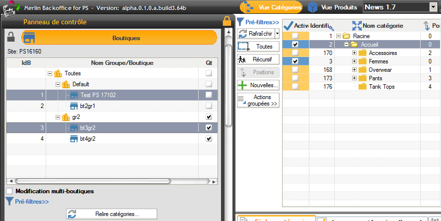 Support complet du multi boutiques PrestaShop dans la gestion des catégories