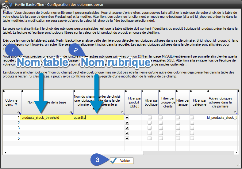 Configurateur de colonnes personnalisables
