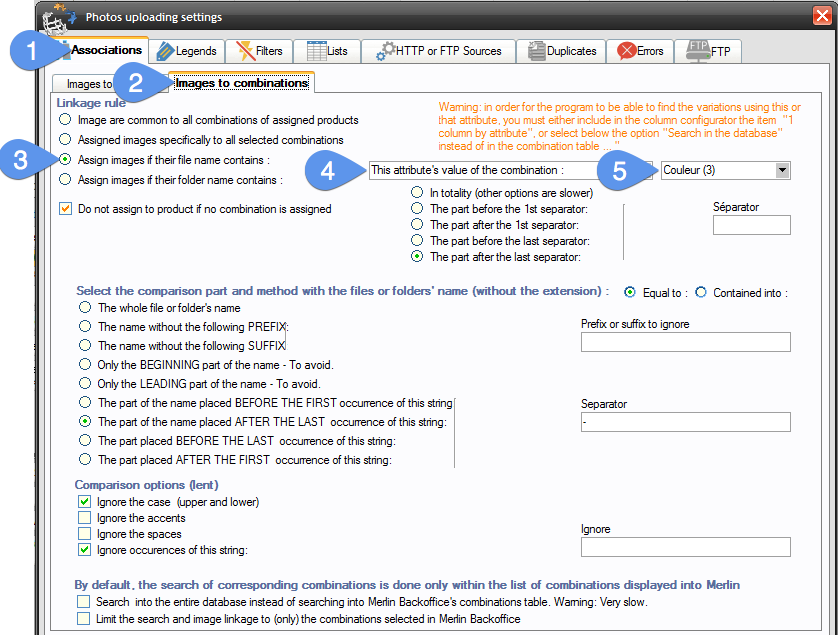 Bulk research and association between combinations and photos