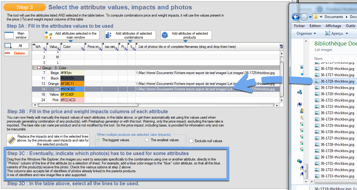 Create combination with photos automatically assigned based on attrbutes like colors