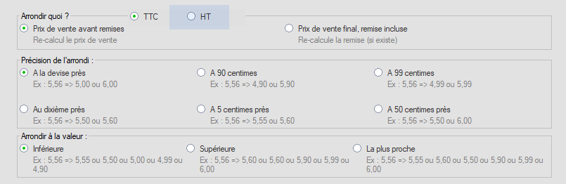Arrondi des prix de vente HT pour les pros