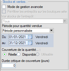 Présentation du volume des ventes par produit d'une date A à une date B