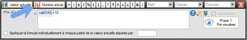 Valeur numérique de la valeur actuelle du champ