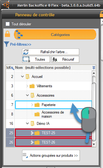Déplacement ou duplication de catégories à la souris