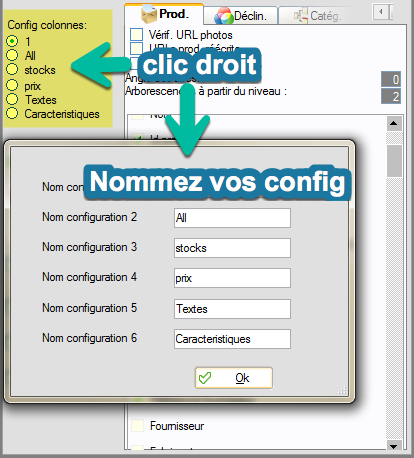 Configuration des colonnes