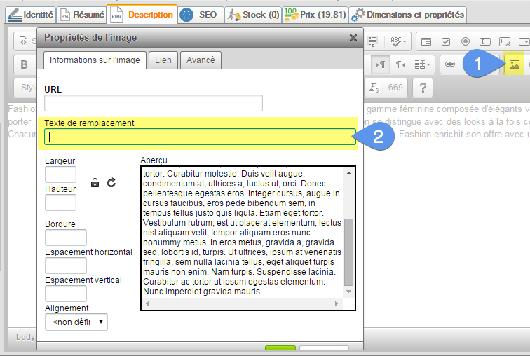 Comment ajouter une légende dans les photos incluses dans les descriptions avec Merlin Backoffice