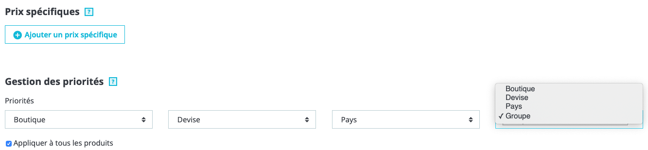 Modifier les priorité des prix spécifiques