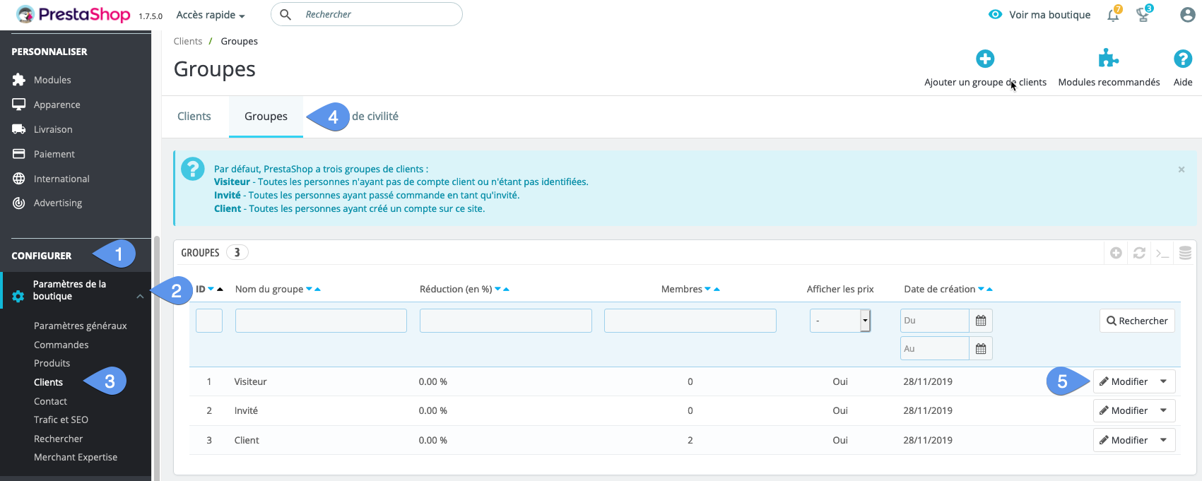 Ajout d'une remise à un groupe de clients dans PrestaShop 1.7 1/2