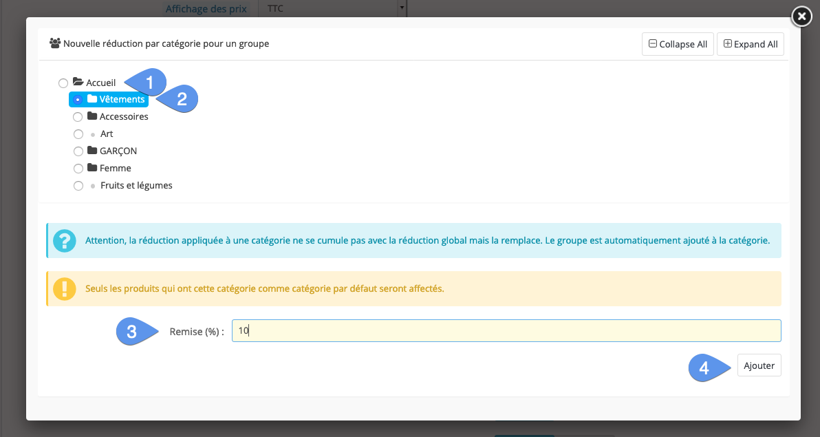 Ajout d'une remise spécifique à une catégorie pour un groupe de clients dans PrestaShop 1.7 2/2