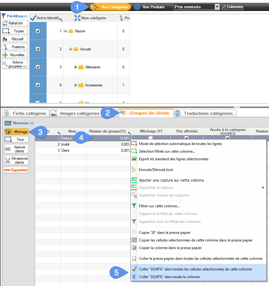 Copier-coller de la remise par groupes de clients entre les groupes