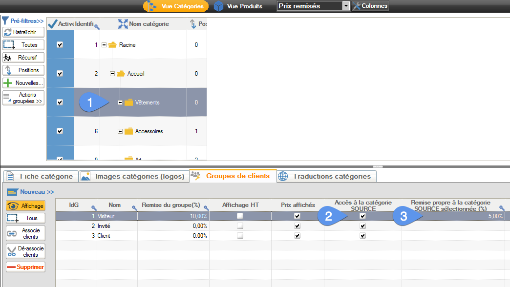 Définir le taux de remise propre à une catégorie pour un groupe de clients