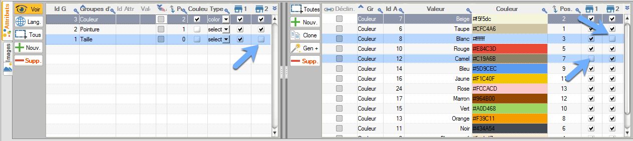 Associating attributes to stores in multi-shop PrestaShop 1.6
