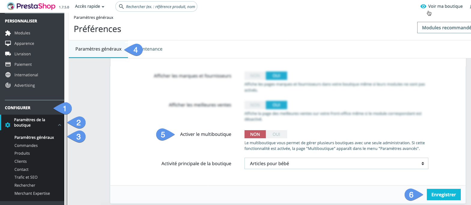 Activation du multiboutique dans PrestaShop 1.7