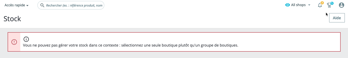 Interdiction de gérer les stocks en multiboutique
