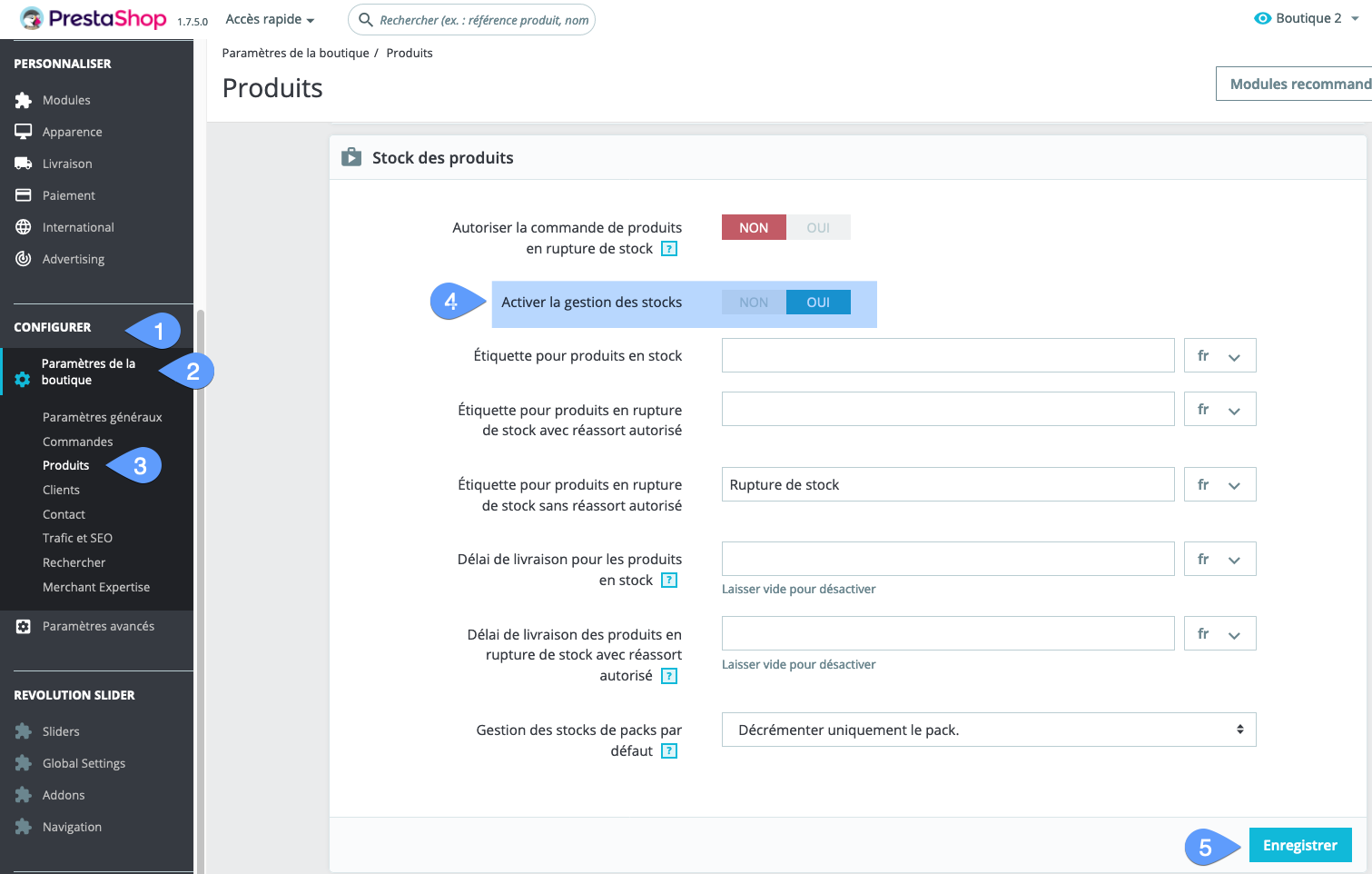 Activer ou désactiver la gestion des stocks dans PrestaShop 1.7
