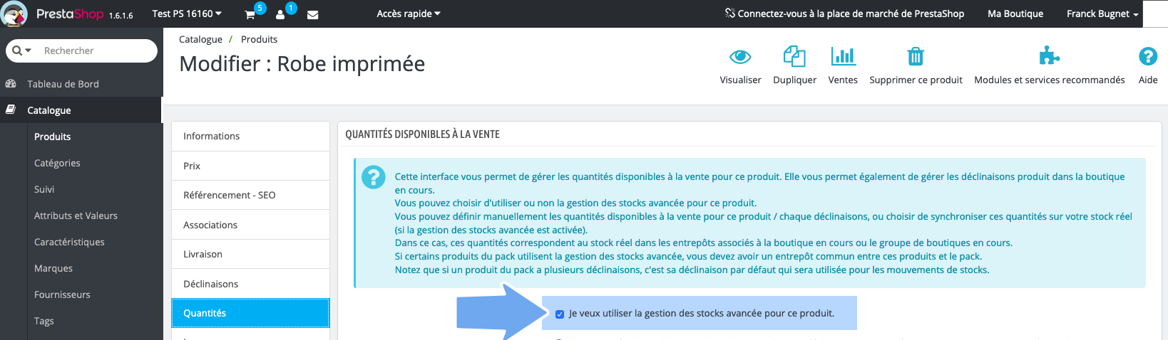Activate advanced stock management product by product in PrestaShop