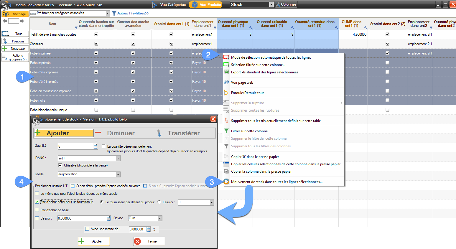 Multi-product stock movement in advanced management mode