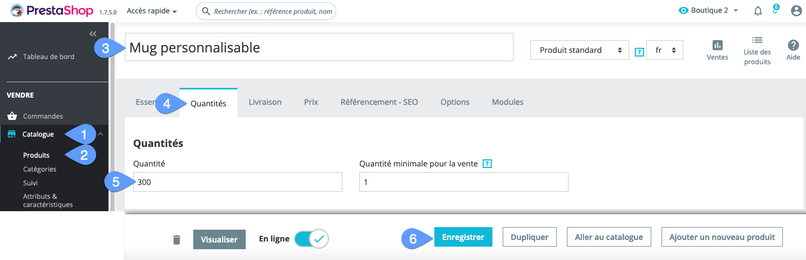 Changer le stock ou quantité d'un produit dans PrestaShop 1.7