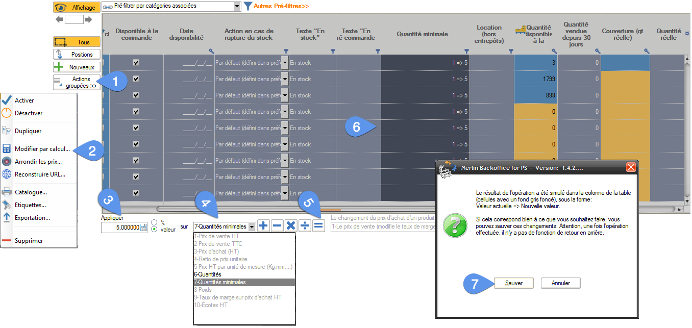 Changer en masse les quantités avec le module PrestaShop de gestion des quantités Merlin Backoffice
