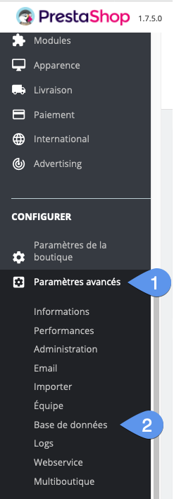 Administration de la base de données dasn PrestaShop
