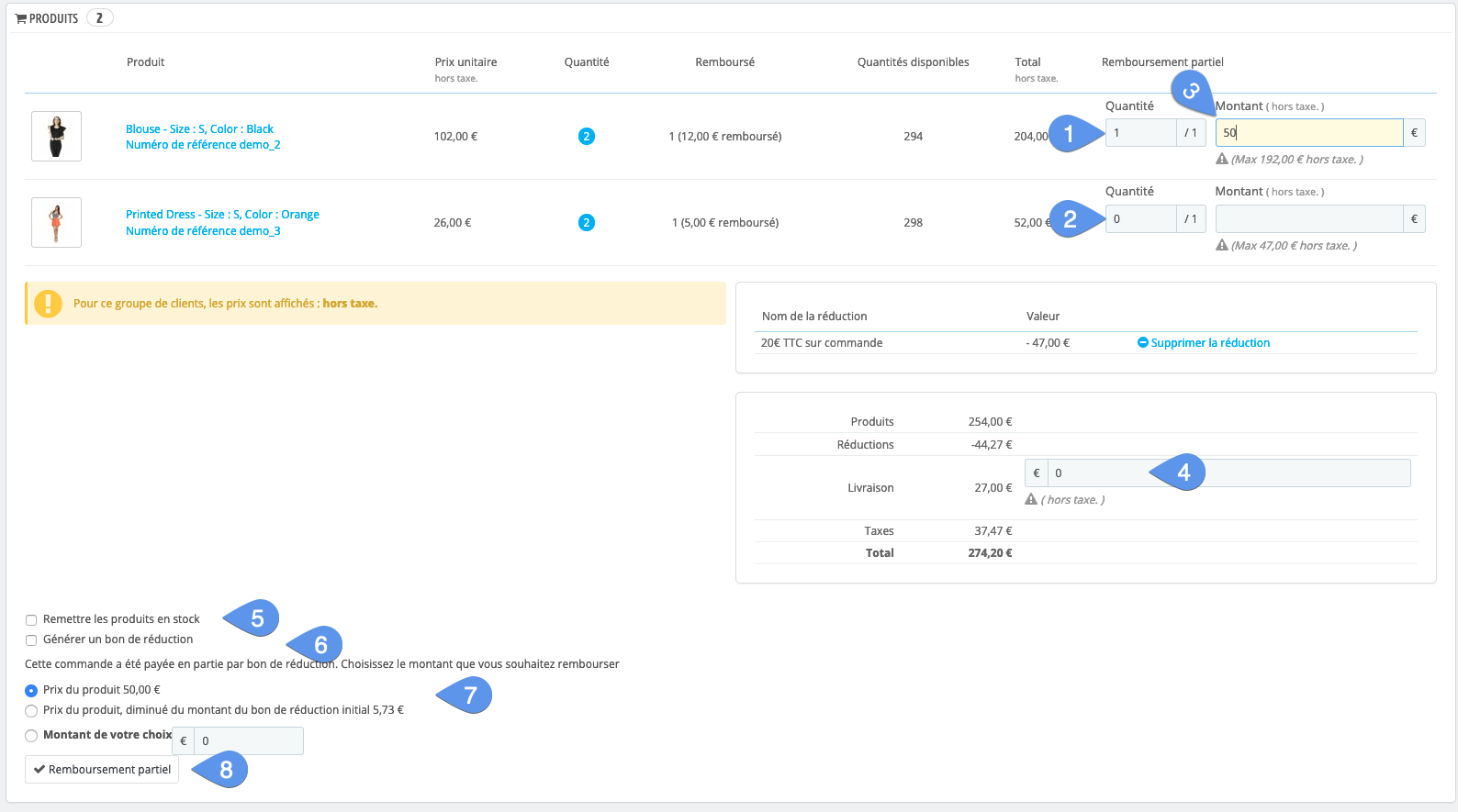 Setting up a partial refund