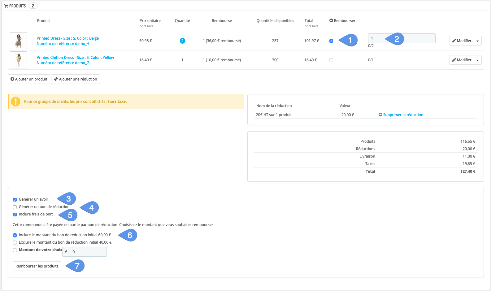 Setting up a standard refund in PrestaShop