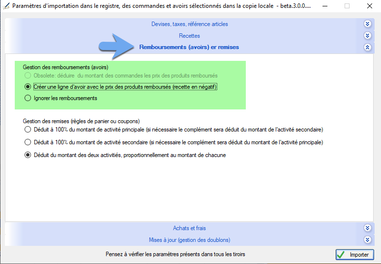 Option to import credit notes