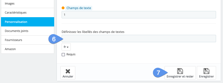 Customization field settings in PrestaShop