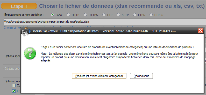Fichier d'import de produits