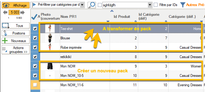 Produits à regrouper dans un pack