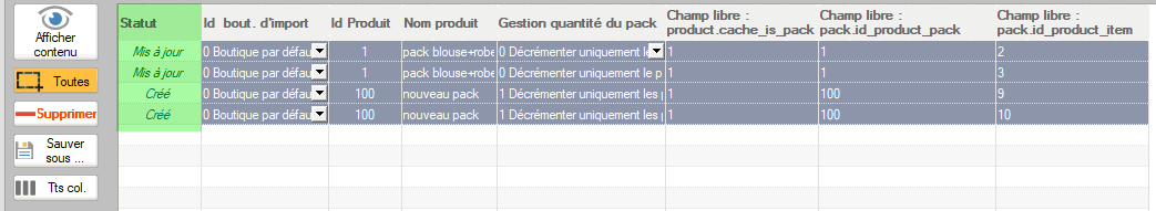 Vérification du statut des lignes importées