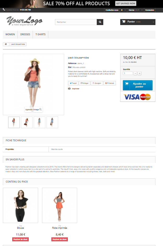 Pack de produit en vente sur le site