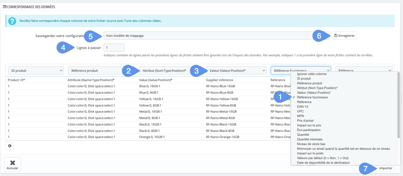 step-by-step import of variations into PrestaShop 1.6 or 1.7, continued