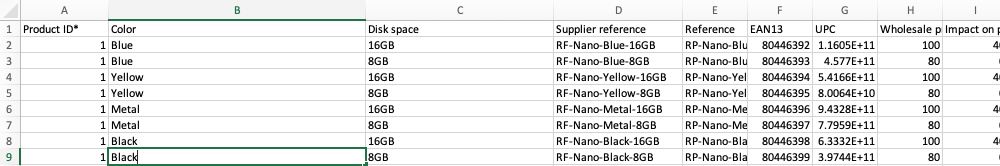 Format attribute columns with the PrestaShop Merlin import module