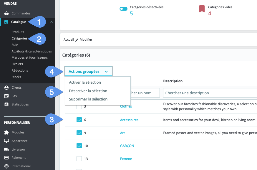 Actions groupées sur les catégories dans PrestaShop 1.7