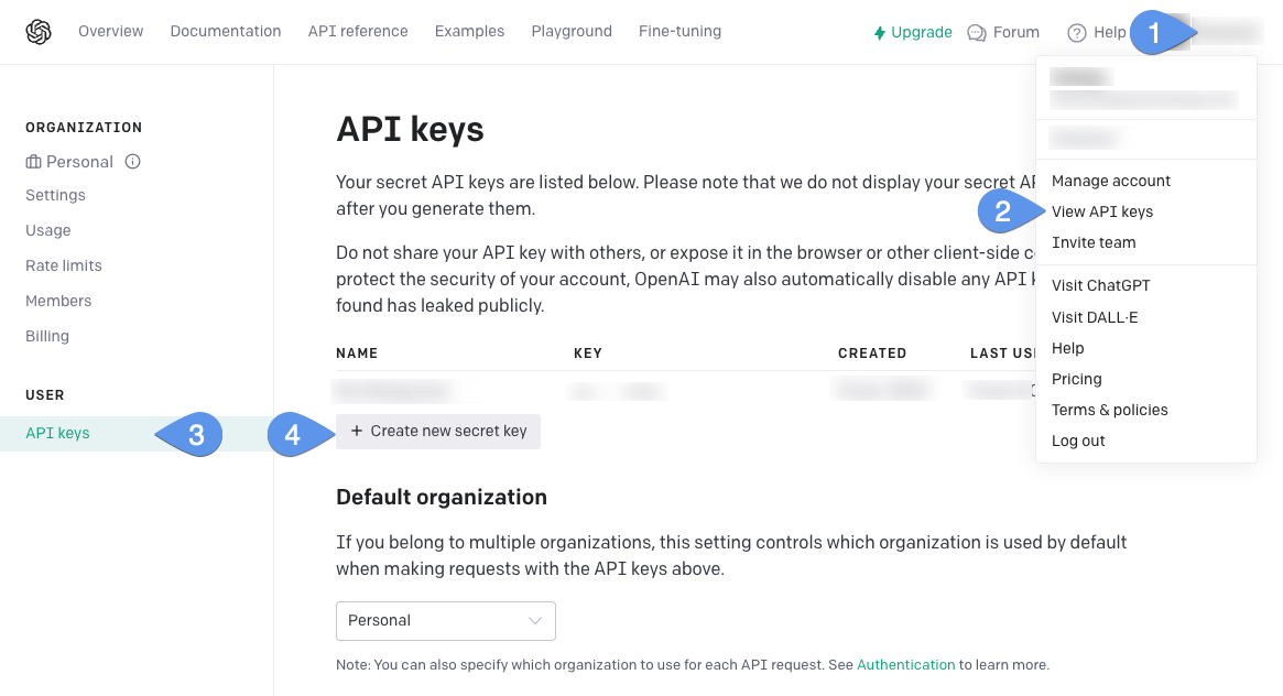 Create a new secret key