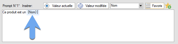Le nom du produit est inséré dans le prompt