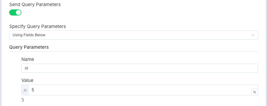 Numéro du scénario renseigné comme paramètres dans le node HTTP Request
