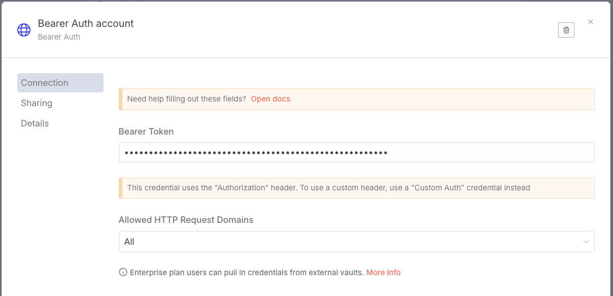 Saisie du bearer token